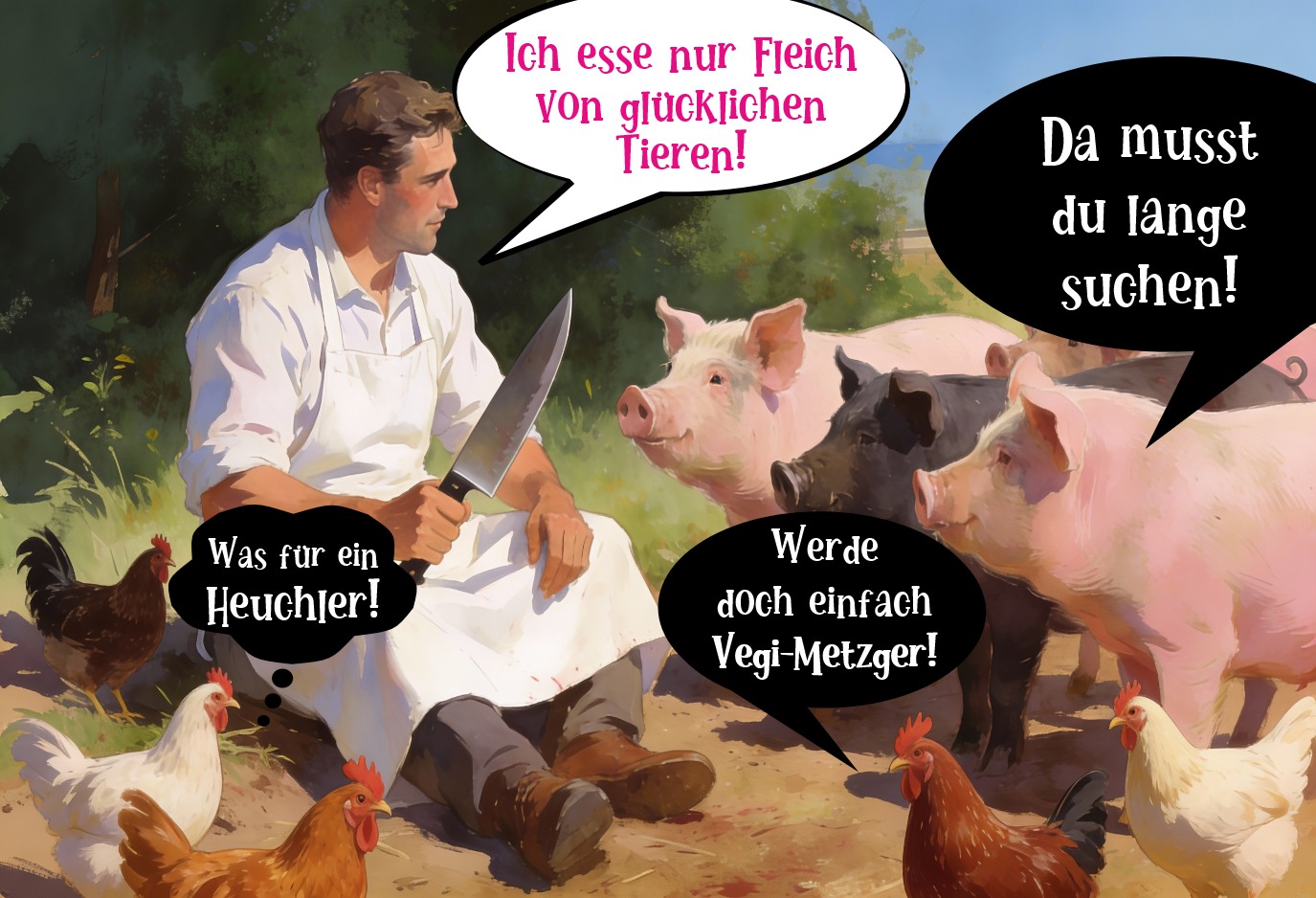 Ich esse nur Fleisch von glücklichen Tieren.