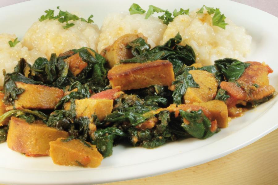 Chili-Ragout mit Vegan-Bratwurst, Curry\r\n <p>Etwas feurig, aber ungemein lecker ist dieses rassige Curry-Gericht. In einer halben Stunde steht es fertig auf dem Tisch.</p>