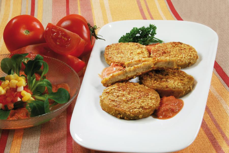 Knusper-Medaillons mit Vegan-MaxiWurst, Majestra\r\n <p>Die Vegan-Maxiwurst, Majestra Scheiben erhalten mit Gewürzen eine goldgelbe Kruste, die mit den Haferflocken und dem Paniermehl herrlich knusprig wird.</p>