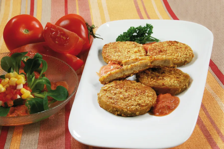 Knusper-Medaillons mit Vegan-MaxiWurst, Majestra