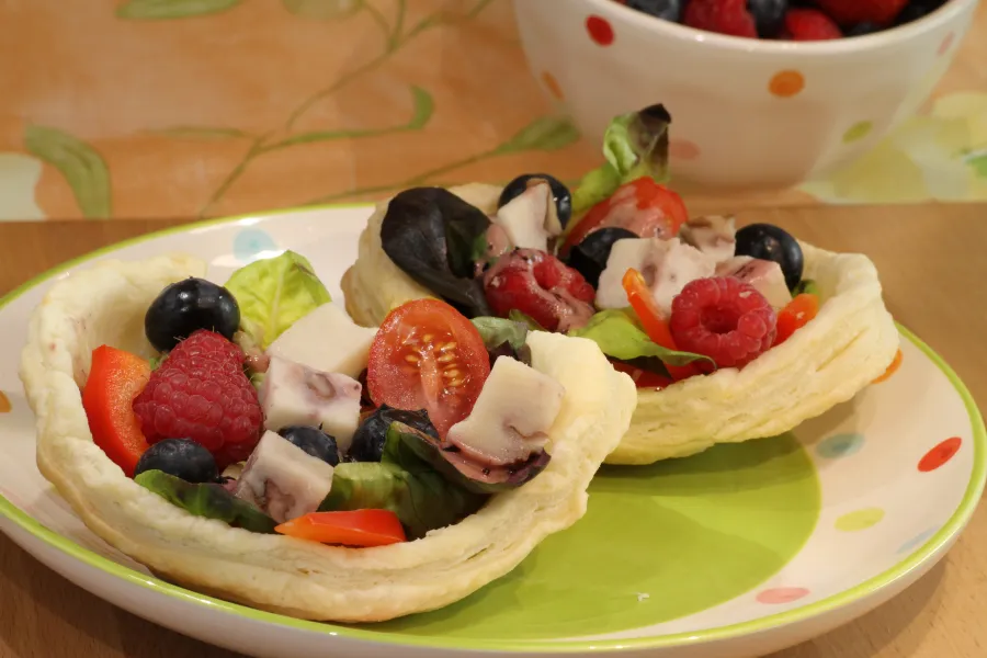 Puff Pastry Salad Baskets with No-Moo Walnut