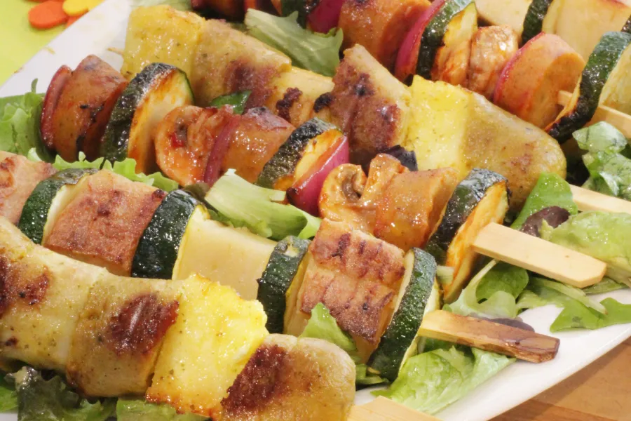 Colourful vegan barbecue skewers