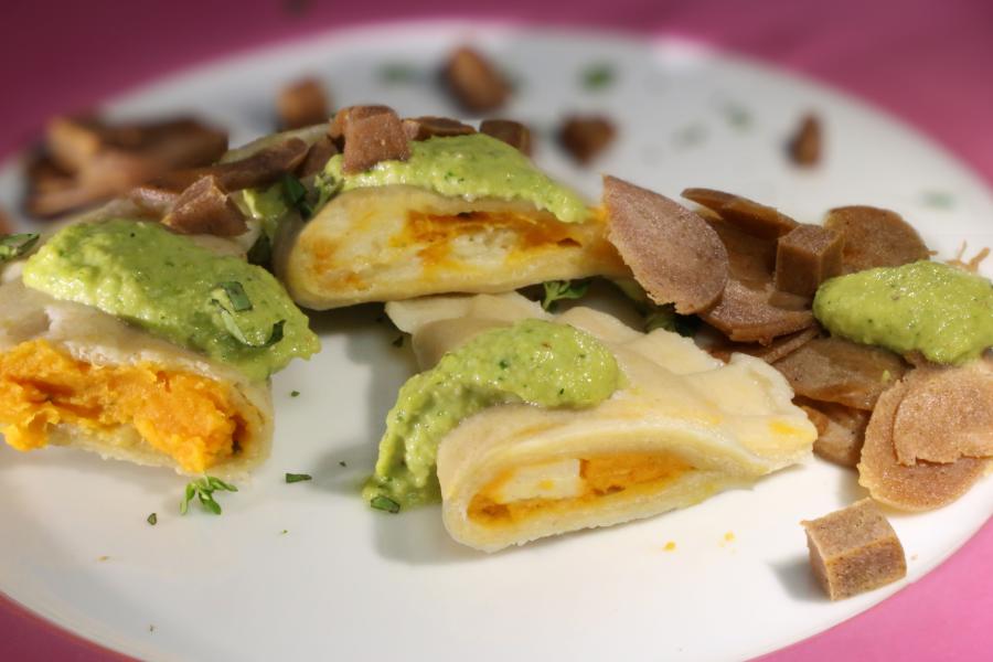 Süsskartoffel-Ravioli mit No-Muh, Melty