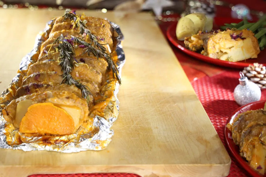 Schichtbraten mit dem Vegan-Bratstück, Steinpilz