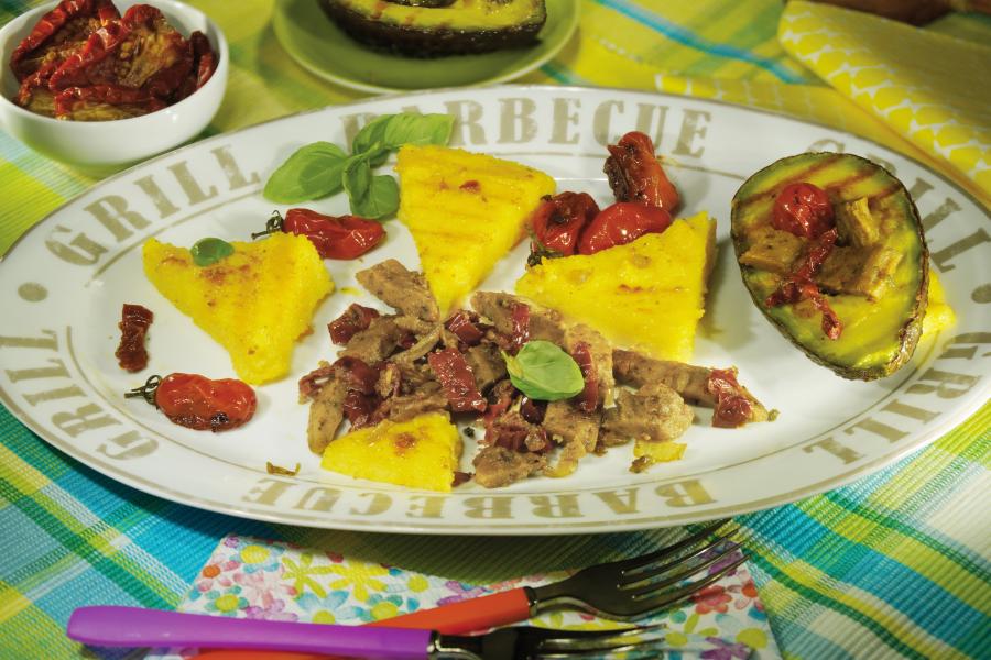 Grilled corn cuts with Vegan-schnitzel